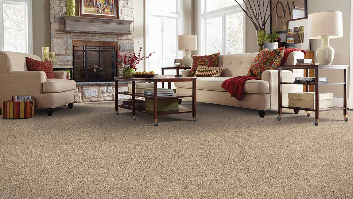 Beige Living Room Carpet Flooring Installation